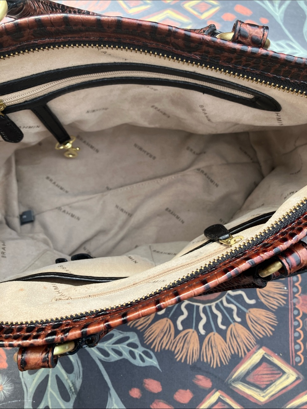 Brahmin Mini Arno Black leather and brown croc embossed leather bag - Picture 7 of 13